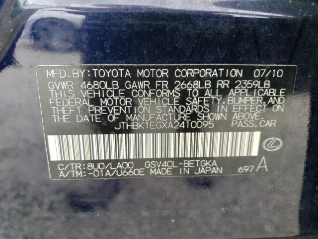 Photo 10 from auction – 2010 LEXUS ES 350 with VIN JTHBK1EGXA2410095