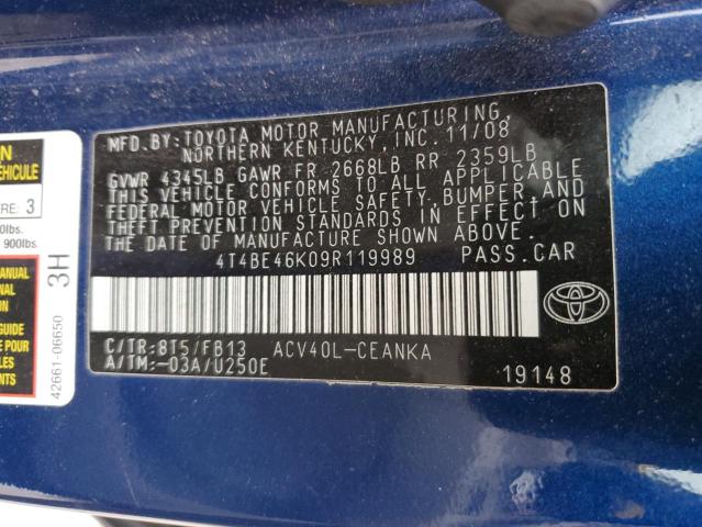 Photo 10 from auction – 2009 TOYOTA CAMRY BASE with VIN 4T4BE46K09R119989