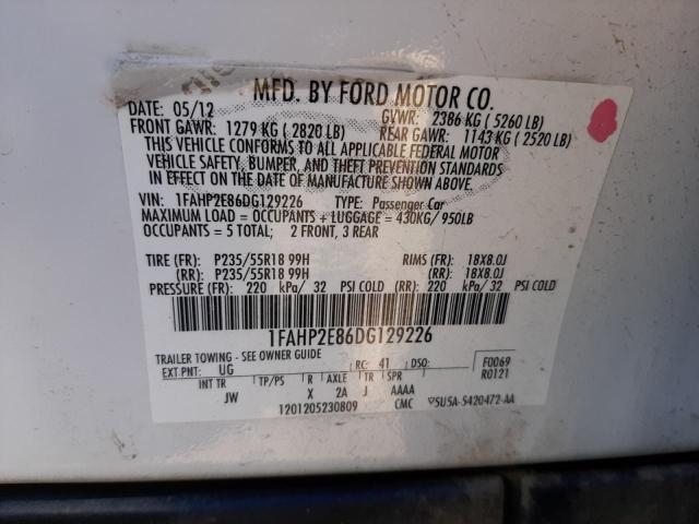 Photo 10 from auction – 2013 FORD TAURUS SEL with VIN 1FAHP2E86DG129226