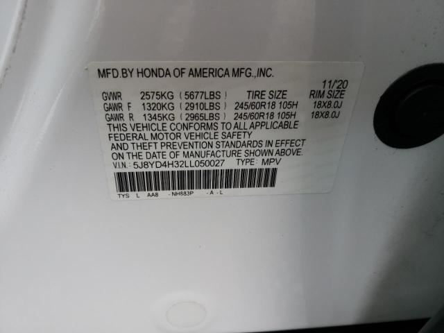 Photo 10 from auction – 2020 ACURA MDX with VIN 5J8YD4H32LL050027