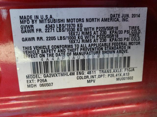 Photo 10 from auction – 2014 MITSUBISHI OUTLANDER with VIN 4A4AP3AU3EE031197