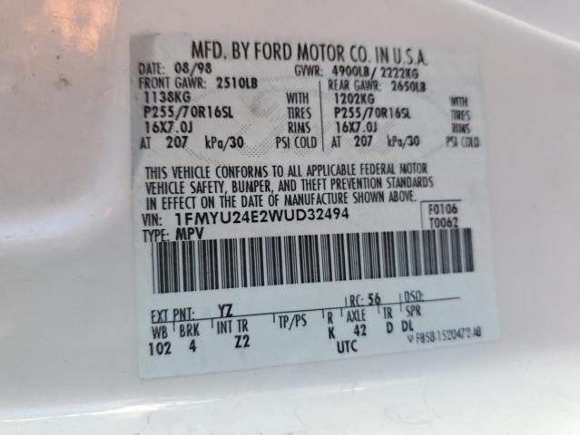 Photo 10 from auction – 1998 FORD EXPLORER with VIN 1FMYU24E2WUD32494