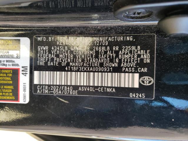 Photo 10 from auction – 2010 TOYOTA CAMRY BASE with VIN 4T1BF3EKXAU090931