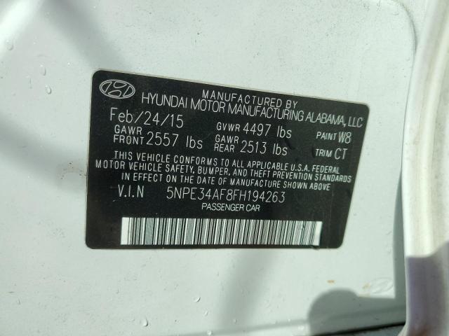 Photo 10 from auction – 2015 HYUNDAI SONATA SPO with VIN 5NPE34AF8FH194263