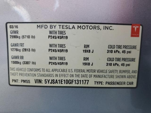 Photo 10 from auction – 2016 TESLA MODEL S with VIN 5YJSA1E10GF131177