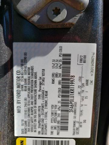 Photo 10 from auction – 2019 FORD FUSION SE with VIN 3FA6P0LU1KR119978