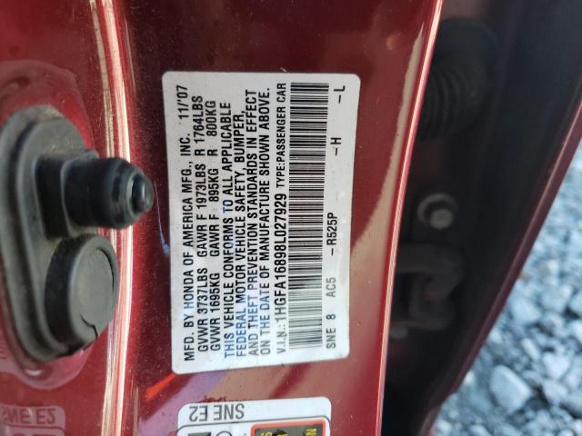 Photo 10 from auction – 2008 HONDA CIVIC EX with VIN 1HGFA16898L027929