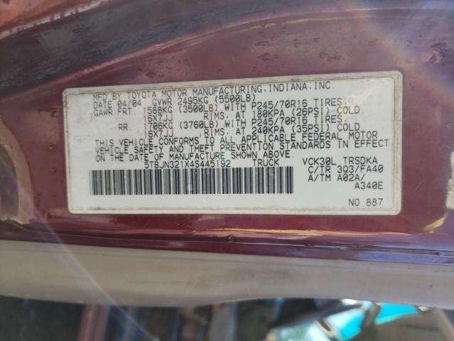 Photo 10 from auction – 2004 TOYOTA TUNDRA with VIN 5TBJN321X4S445192