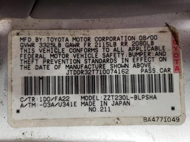 Photo 10 from auction – 2001 TOYOTA CELICA GT with VIN JTDDR32T710074162