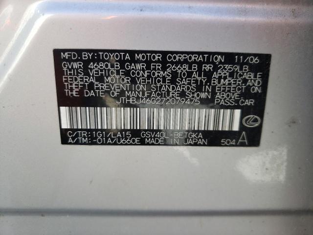 Photo 10 from auction – 2007 LEXUS ES 350 with VIN JTHBJ46G272079475