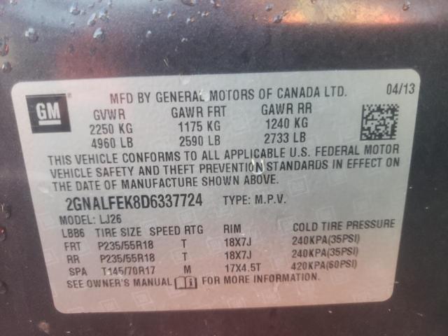 Photo 10 from auction – 2013 CHEVROLET EQUINOX LT with VIN 2GNALFEK8D6337724