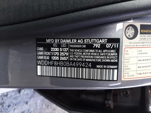Photo 10 from auction – 2011 MERCEDES-BENZ E 350 4MAT with VIN WDDHF8HB0BA499424