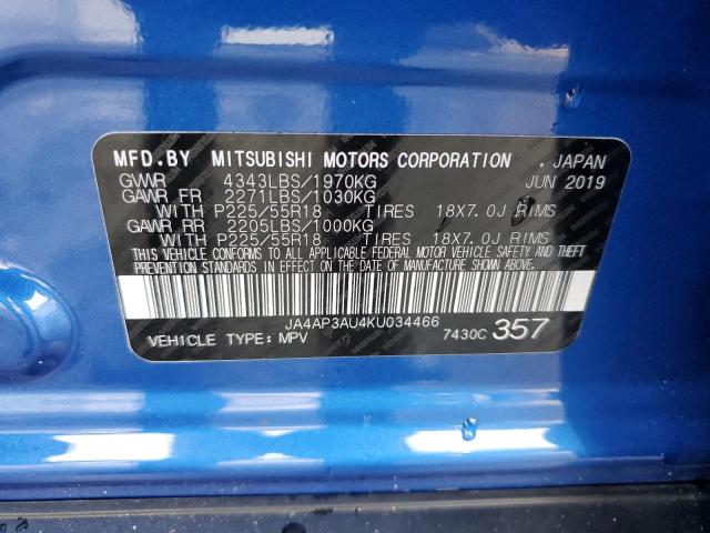 Photo 10 from auction – 2019 MITSUBISHI OUTLANDER with VIN JA4AP3AU4KU034466