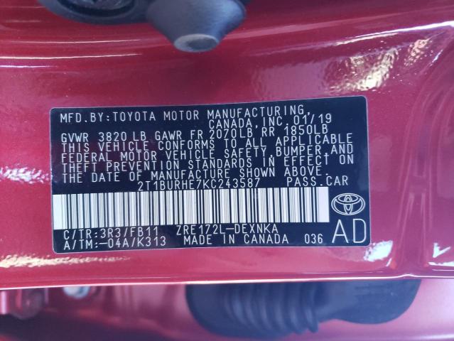 Photo 10 from auction – 2019 TOYOTA COROLLA L with VIN 2T1BURHE7KC243587