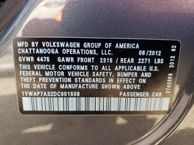 Photo 10 from auction – 2013 VOLKSWAGEN PASSAT S with VIN 1VWAP7A32DC001508