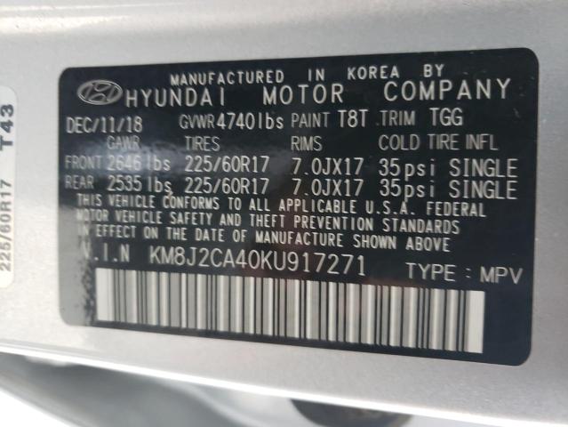 Photo 10 from auction – 2019 HYUNDAI TUCSON SE with VIN KM8J2CA40KU917271
