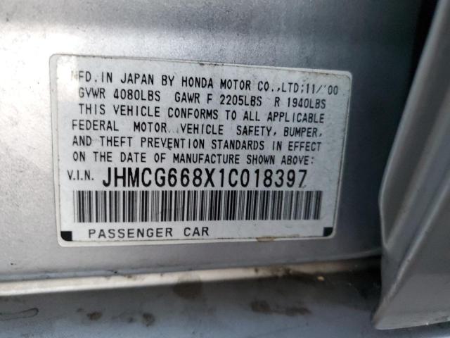 Photo 10 from auction – 2001 HONDA ACCORD EX with VIN JHMCG668X1C018397
