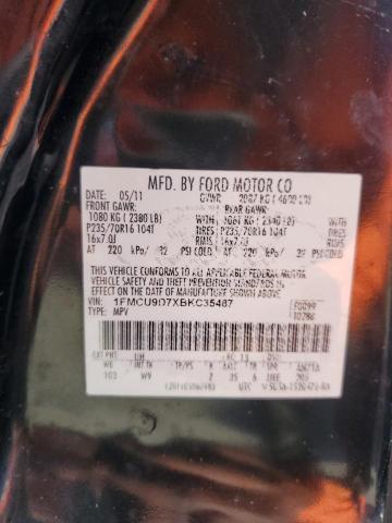 Photo 10 from auction – 2011 FORD ESCAPE XLT with VIN 1FMCU9D7XBKC35487