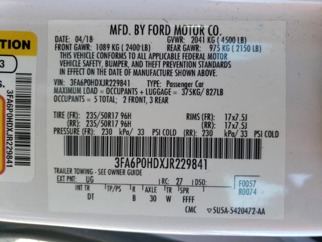 Photo 10 from auction – 2018 FORD FUSION SE with VIN 3FA6P0HDXJR229841