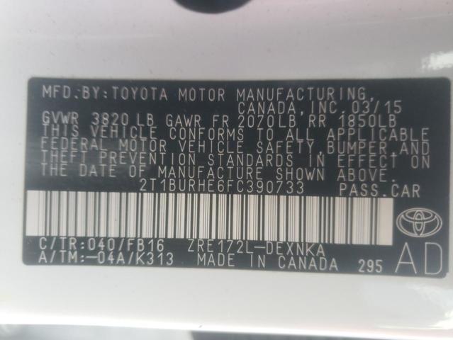 Photo 10 from auction – 2015 TOYOTA COROLLA L with VIN 2T1BURHE6FC390733