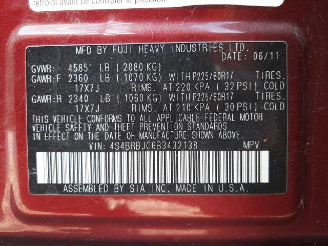 Photo 10 from auction – 2011 SUBARU OUTBACK 2. with VIN 4S4BRBJC6B3432138