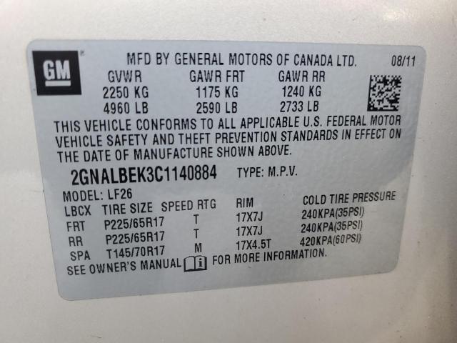 Photo 10 from auction – 2012 CHEVROLET EQUINOX LS with VIN 2GNALBEK3C1140884