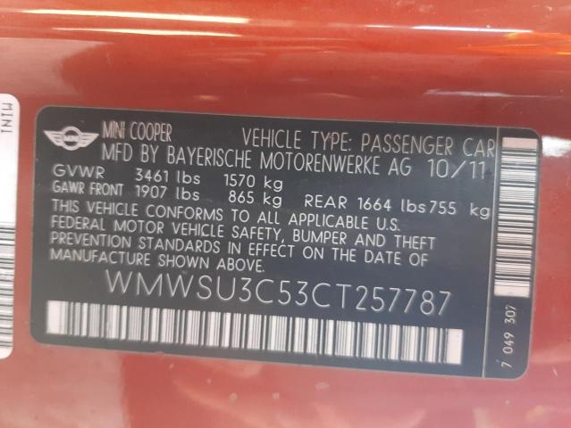 Photo 10 from auction – 2012 MINI COOPER with VIN WMWSU3C53CT257787