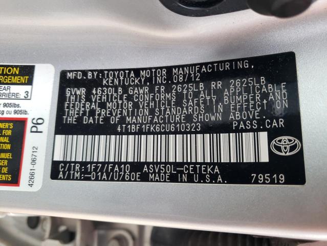Photo 10 from auction – 2012 TOYOTA CAMRY BASE with VIN 4T1BF1FK6CU610323