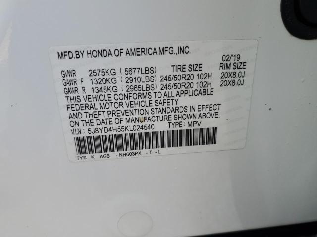 Photo 10 from auction – 2019 ACURA MDX TECHNO with VIN 5J8YD4H55KL024540
