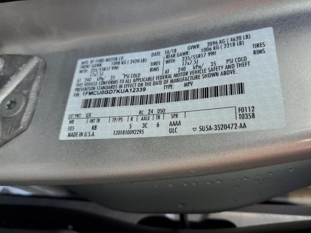 Photo 10 from auction – 2019 FORD ESCAPE SE with VIN 1FMCU0GD7KUA12339
