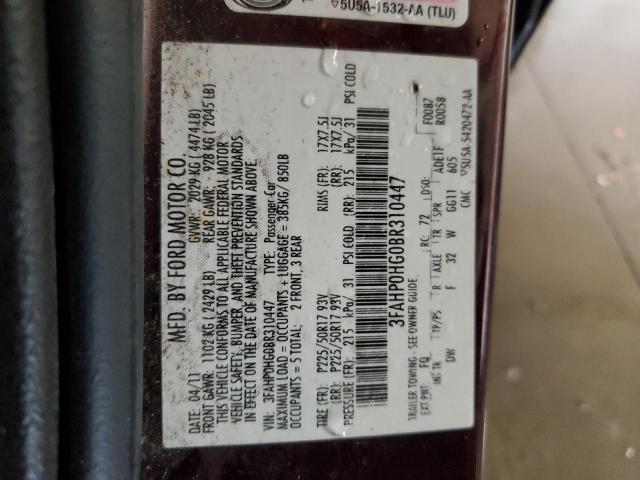 Photo 10 from auction – 2011 FORD FUSION SE with VIN 3FAHP0HG0BR310447