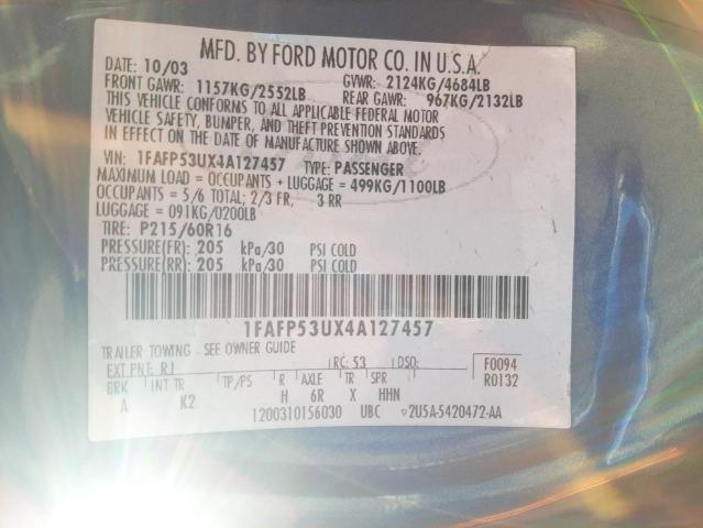 Photo 10 from auction – 2004 FORD TAURUS SE with VIN 1FAFP53UX4A127457