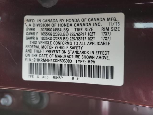Photo 10 from auction – 2016 HONDA CR-V SE with VIN 2HKRM4H4XGH606980