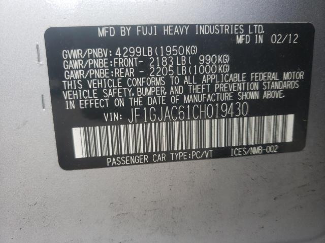 Photo 10 from auction – 2012 SUBARU IMPREZA PR with VIN JF1GJAC61CH019430