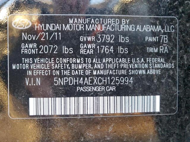 Photo 10 from auction – 2012 HYUNDAI ELANTRA GL with VIN 5NPDH4AEXCH125994
