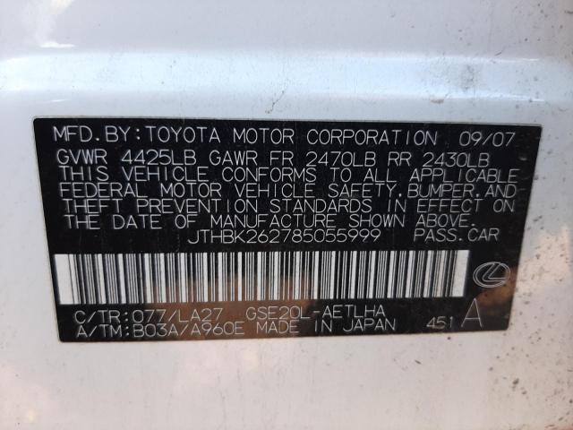 Photo 10 from auction – 2008 LEXUS IS 250 with VIN JTHBK262785055999