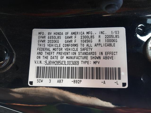 Photo 10 from auction – 2003 HONDA ELEMENT EX with VIN 5J6YH28543L003469