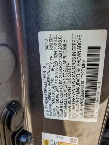 Photo 10 from auction – 2022 HONDA PILOT ELIT with VIN 5FNYF6H02NB047418