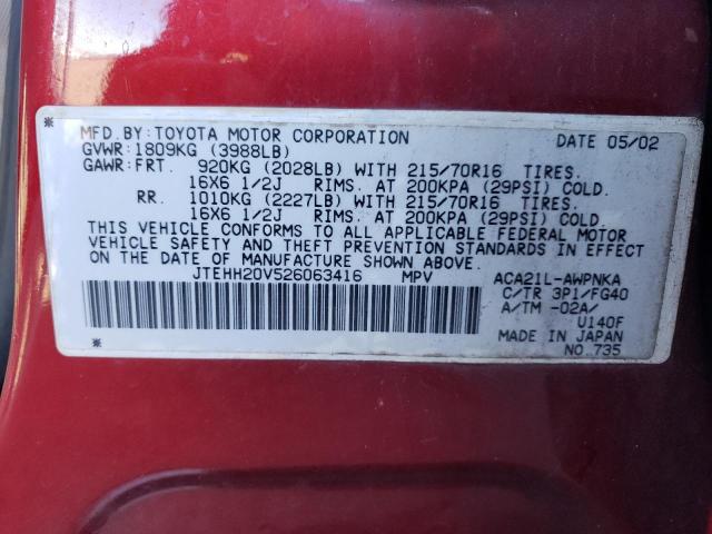 Photo 10 from auction – 2002 TOYOTA RAV4 with VIN JTEHH20V526063416