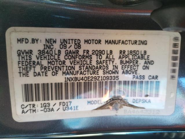 Photo 10 from auction – 2009 TOYOTA COROLLA BA with VIN 1NXBU40E29Z109335