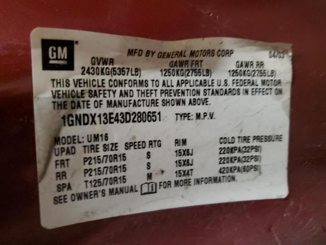 Photo 10 from auction – 2003 CHEVROLET VENTURE LU with VIN 1GNDX13E43D280651