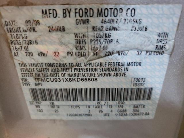 Photo 10 from auction – 2008 FORD ESCAPE XLT with VIN 1FMCU931X8KD65808