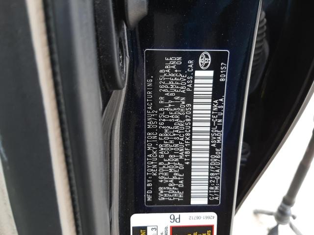 Photo 10 from auction – 2012 TOYOTA CAMRY BASE with VIN 4T1BF1FK8CU587059