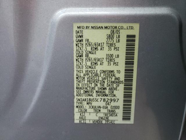 Photo 10 from auction – 2005 NISSAN PATHFINDER with VIN 5N1AR18U55C782997