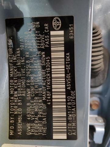 Photo 10 from auction – 2012 TOYOTA CAMRY BASE with VIN 4T4BF1FK6CR163045
