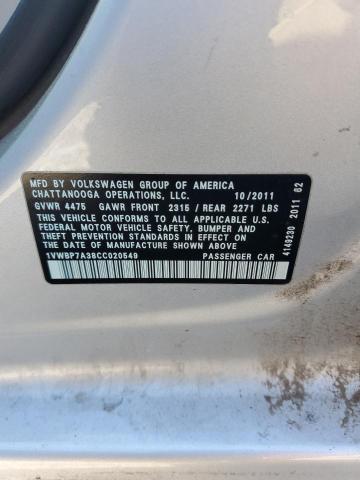Photo 10 from auction – 2012 VOLKSWAGEN PASSAT SE with VIN 1VWBP7A38CC020549