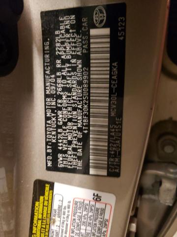 Photo 10 from auction – 2005 TOYOTA CAMRY LE with VIN 4T1BF30K25U089902
