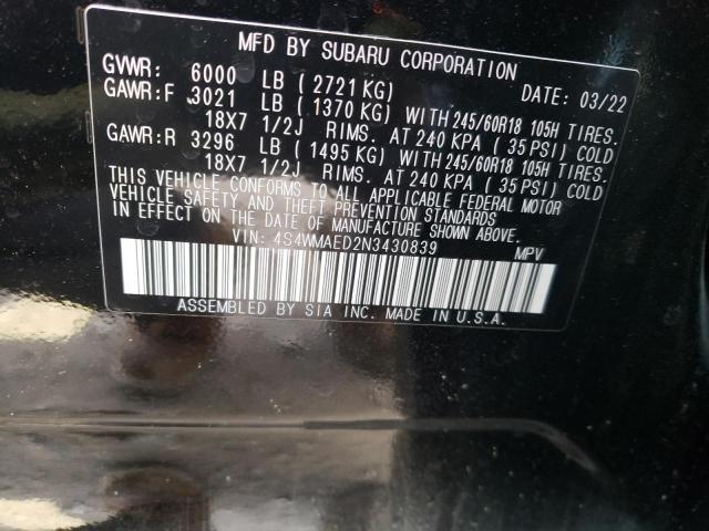 Photo 10 from auction – 2022 SUBARU ASCENT PRE with VIN 4S4WMAED2N3430839