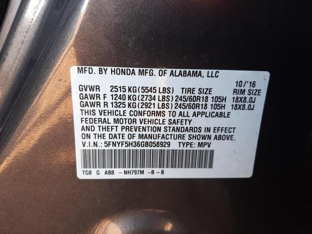 Photo 10 from auction – 2016 HONDA PILOT EX with VIN 5FNYF5H36GB058929