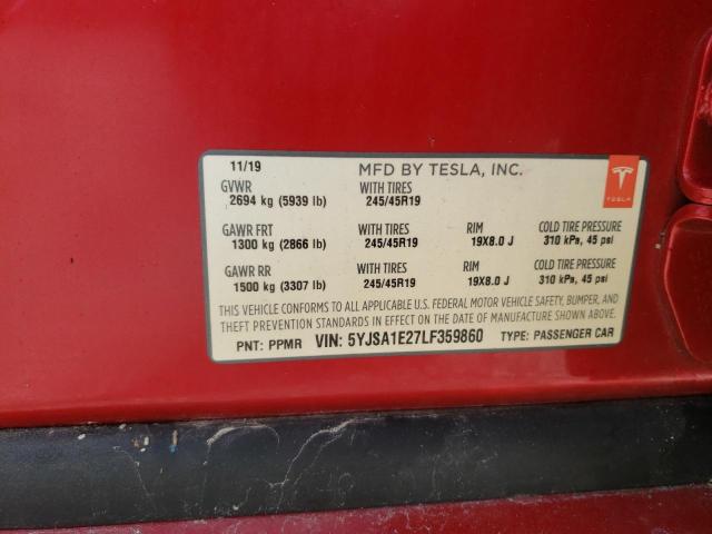 Photo 10 from auction – 2020 TESLA MODEL S with VIN 5YJSA1E27LF359860